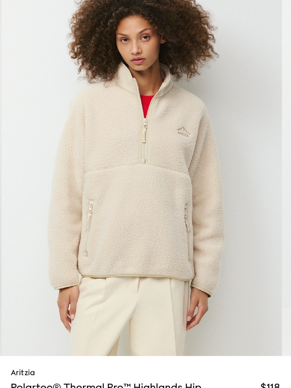 Aritzia Cream Sherpa Half-Zip Pullover Size: XS